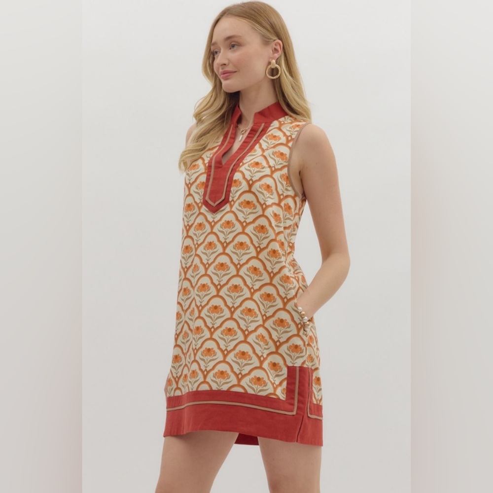 ENTRO ELOISE GEO PRINT MINI DRESS IN ECRU Size Medium NWT - Picture 2 of 14